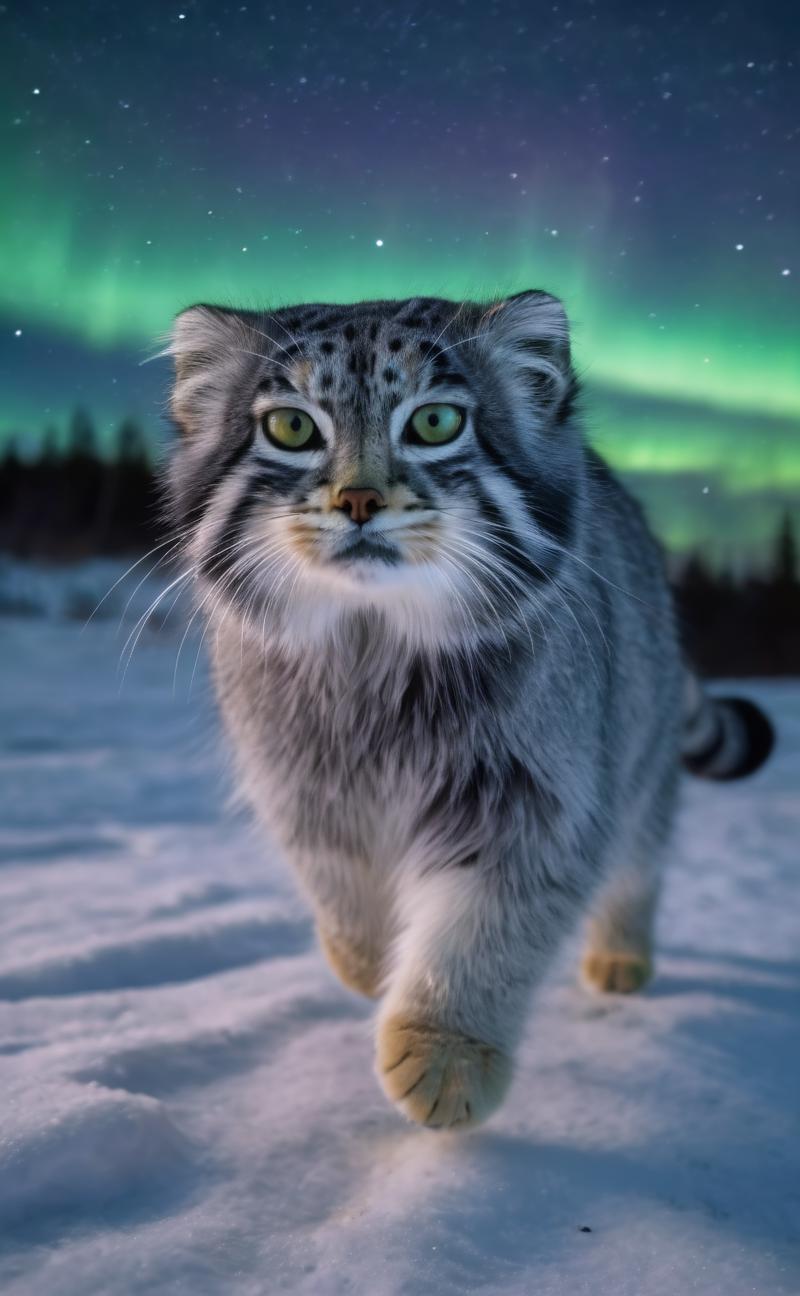 03653-1317942258-s4s the pallas's cat,hunting,run wildly toward viewer,cute and curious,Aurora Borealis Starlit Night background,4K HD hi-res pho.png